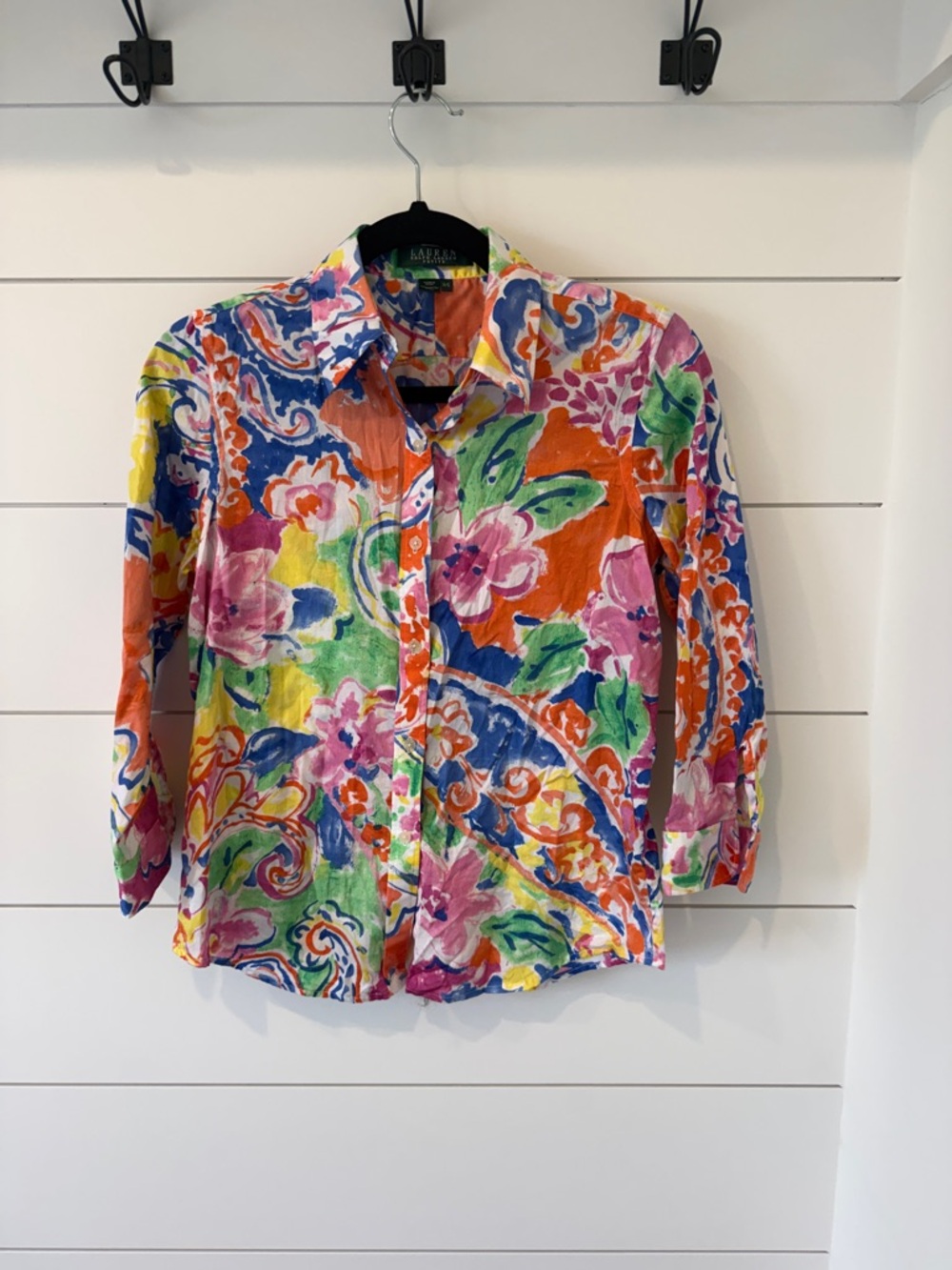 Ralph Lauren Multicolor Abstract Watercolor Floral Shirt 100% Cotton PS